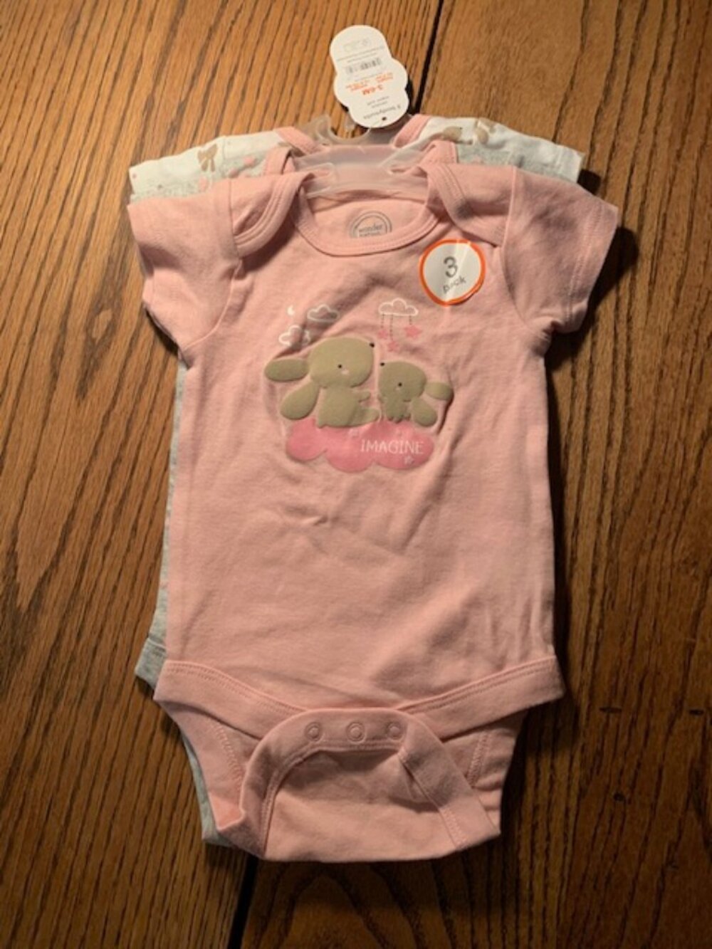 3-6 mo girls Summer short sleeve onesies, 3 pk, NEW with tags